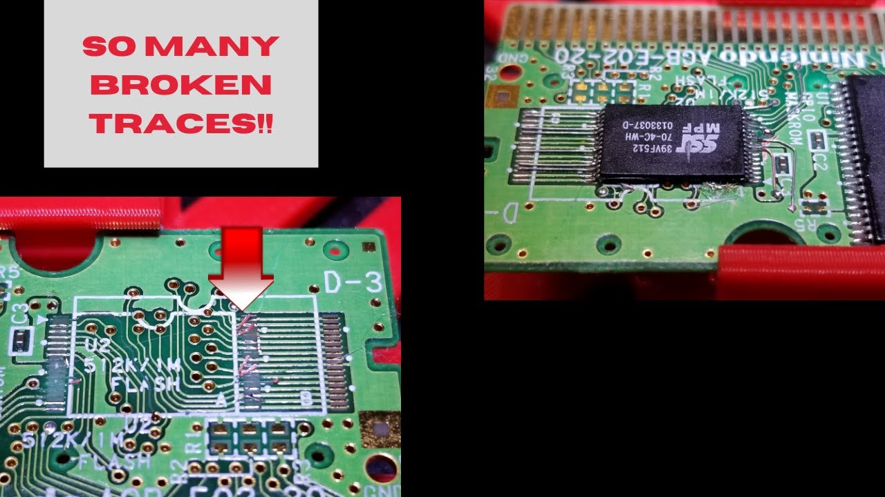 Fixing a badly damaged Gameboy Advance game! A lot of broken traces
