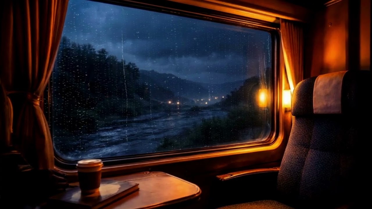 Night Train in the Rain 🌧️ Cozy Cabin, Muffled Rain & Train Sounds for Deep Sleep