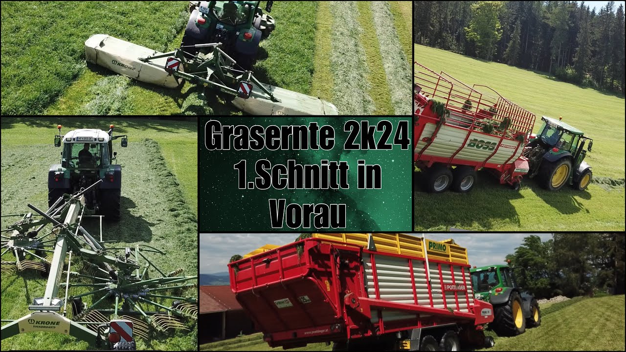 1.Schnitt 2k24 in Vorau|1000mSH|4k Betrieb Rechberger|Pöttinger|JohnDeere|Krone|Fendt