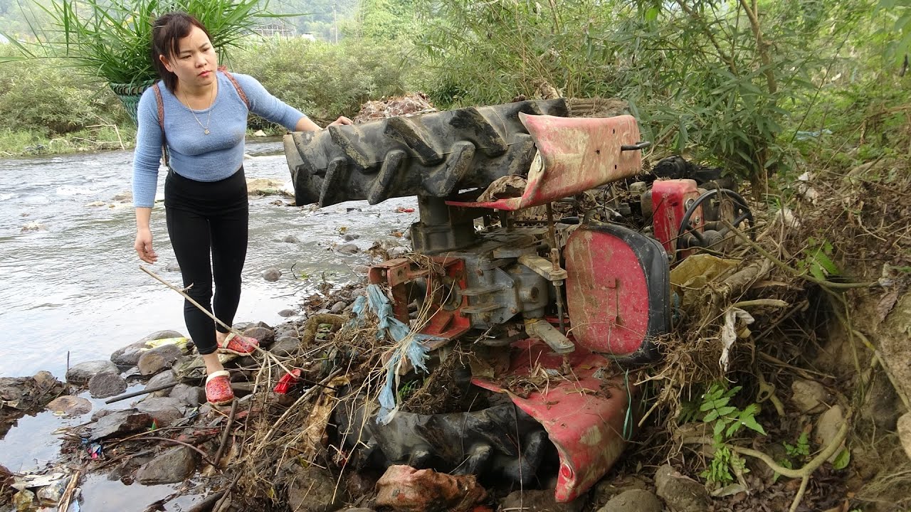 Farm machinery on throw away river bank - Repair and Restoration of Abandoned Machinery. GENIUS GIRL