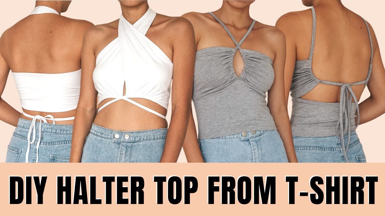 DIY Halter top from old t-shirt with 2 different styles | T-shirt refashion ideas