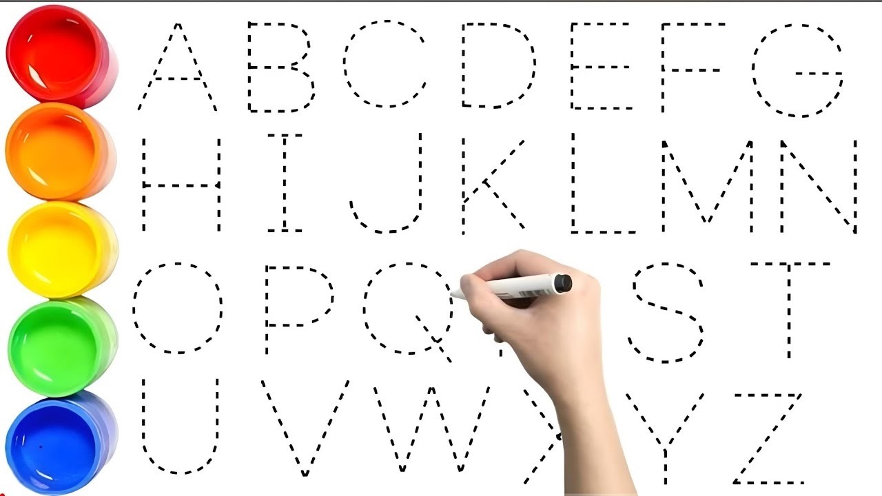 Alphabet, ABC song, abcd, a to z, Kids rhymes, collection for writing along dotted lines for toddler