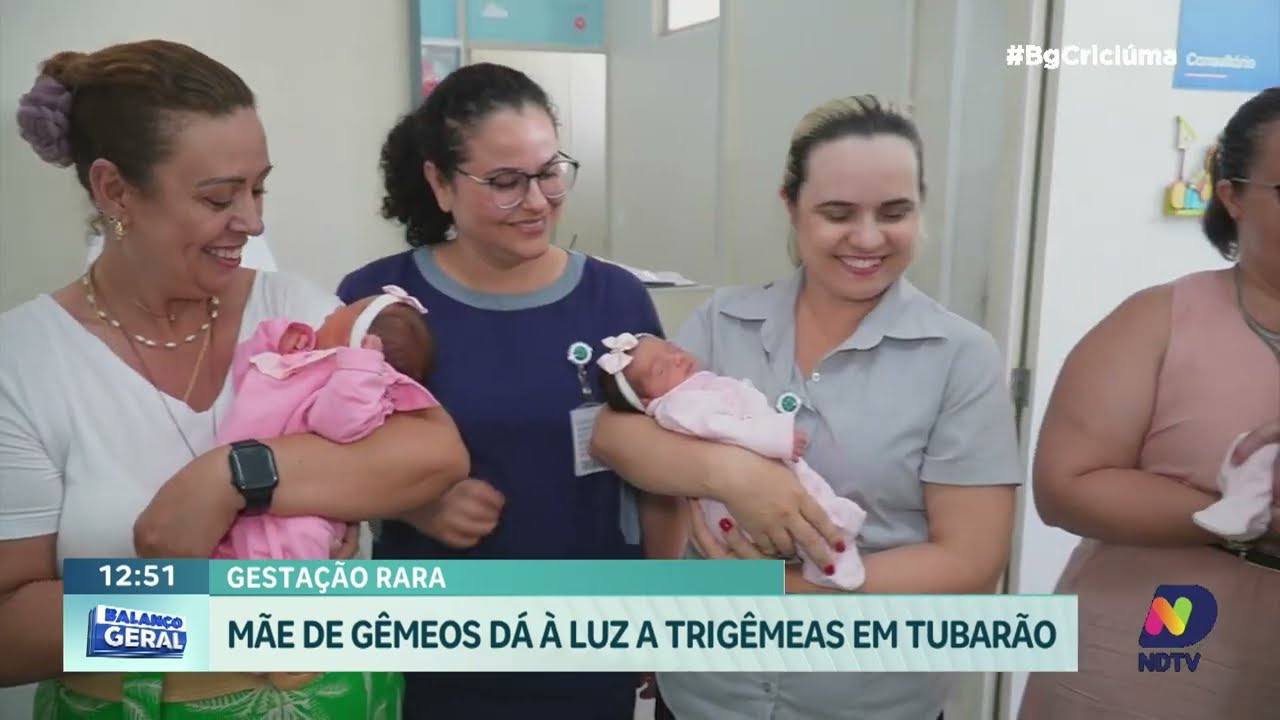 Mãe de Araranguá dá à luz a trigêmeos após já ter gêmeos