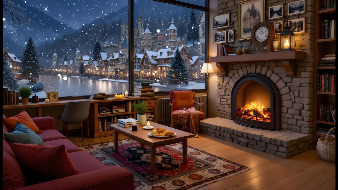 Winter Ambience Sweet Coffee Shop ❄️ Soft Piano Jazz & Cozy Fireplace for Studying & Relaxing