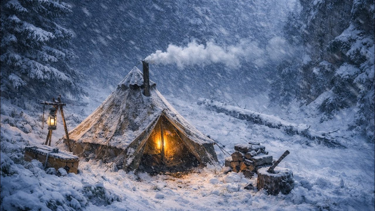 48 Hours Snow Camping Survival in the Frozen Forest. +35°C (95°F) Inside My Hot Tent