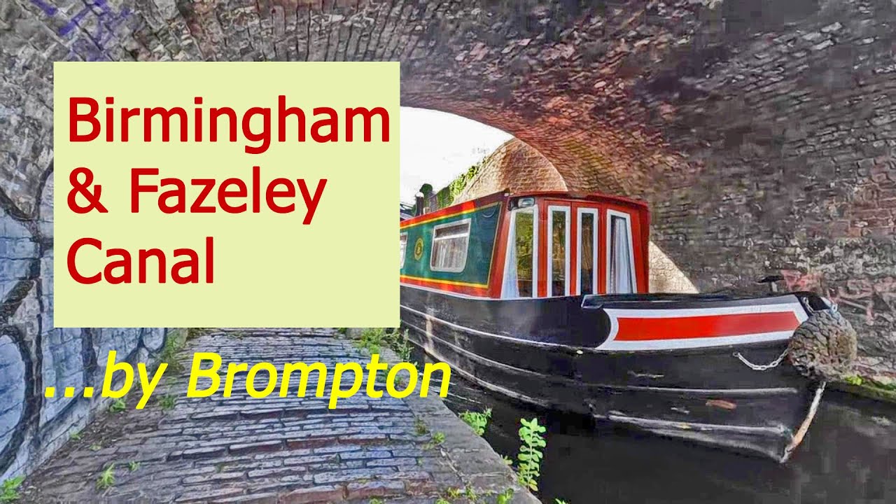 Brompton bike ride, Birmingham and Fazeley Canal, narrowboats