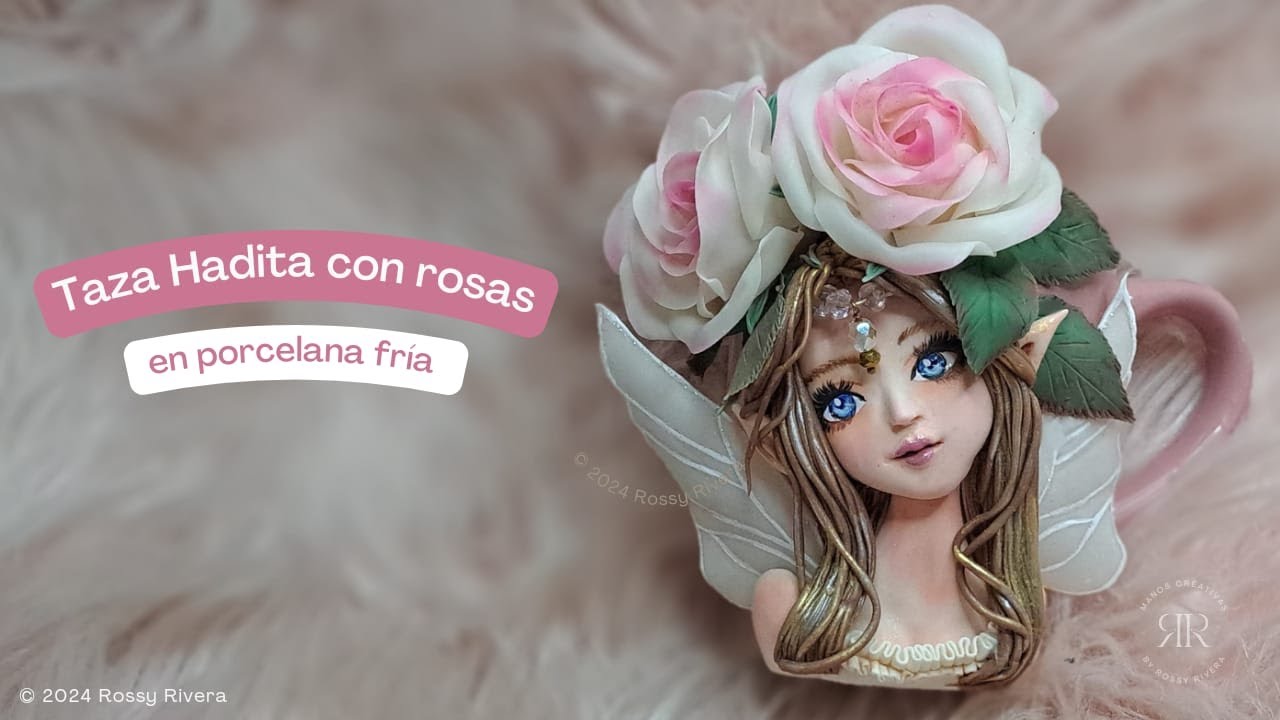 Taza Hadita con Rosas en Porcelana Fría para regalo Día de la Madre | Manos Creativas