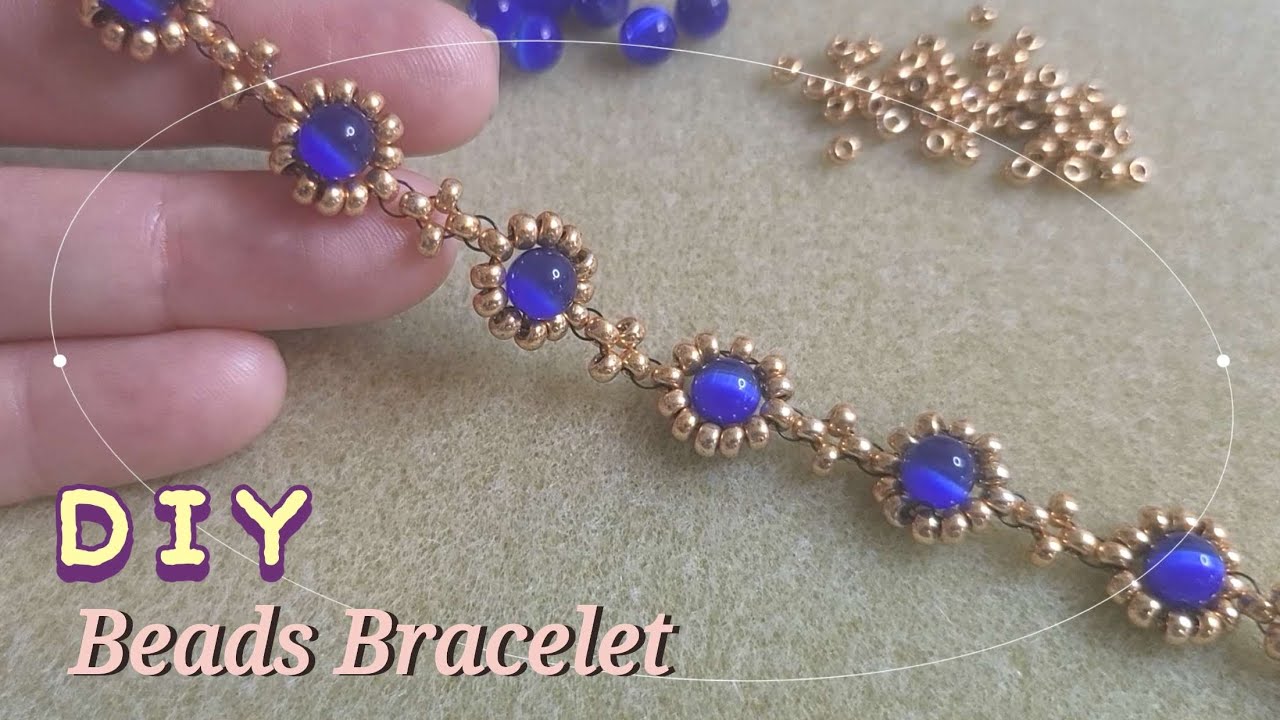 Diy Beads Bracelet Tutorial 블루 앤 골드 비즈팔찌 만들기 #beadsbracelet#비즈팔찌