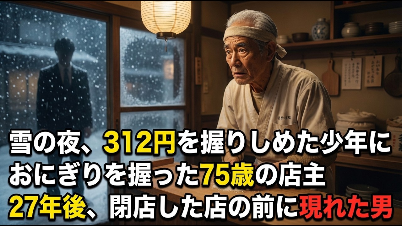 雪の夜、312円しかない少年におにぎりを握った75歳の店主。27年後、閉店した店に現れた男の正体に涙が止まらなかった【感動する話】
