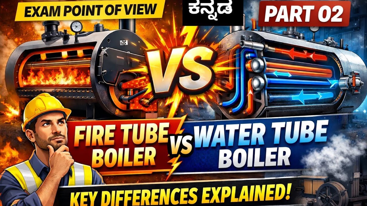 Diff b/w water tube &fire tube Boiler in kannada exam point of view with key points and conclusion👍