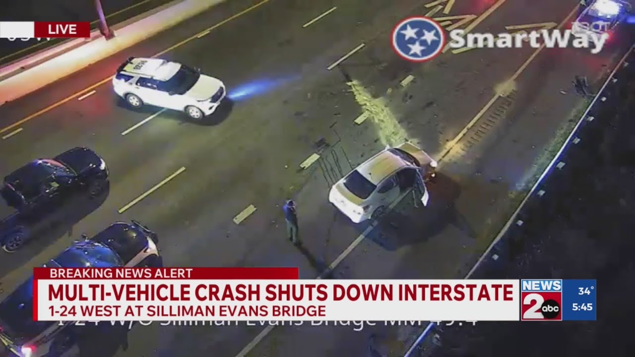 Multi-vehicle crash shuts down I-24 in downtown Nashville