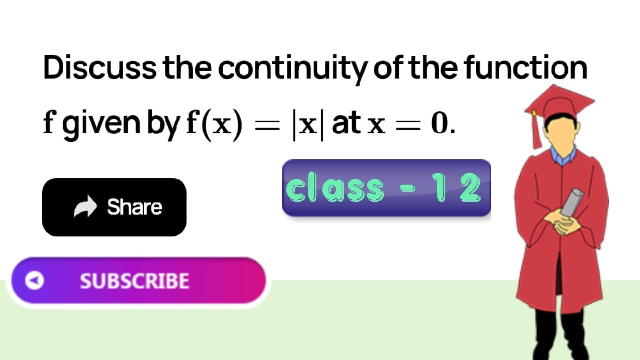 Discuss the continuity of the function f given by f(x) = | x | at x = 0.