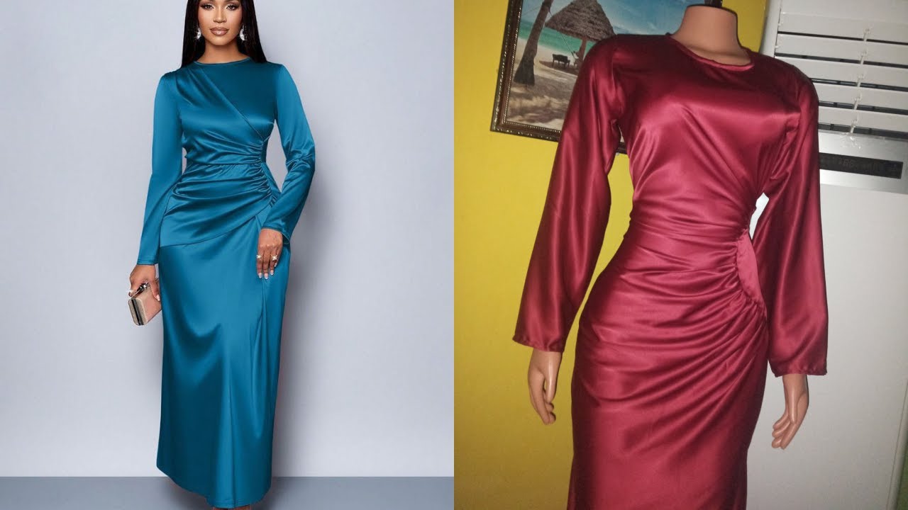How to cut and sew a side ruched dress using slash and spread method