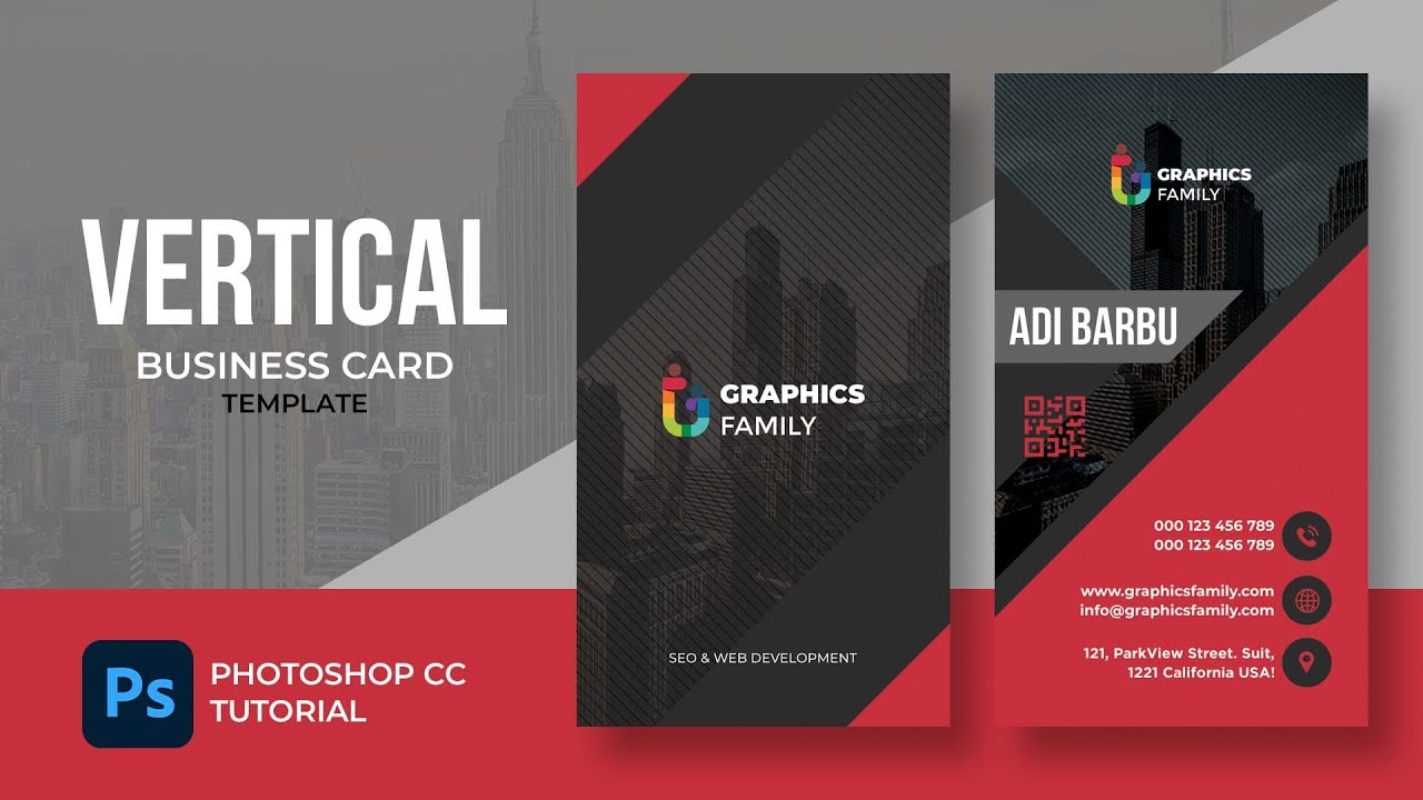 How to Create a Red and Black Vertical Business Card Design Template using Adobe Photoshop