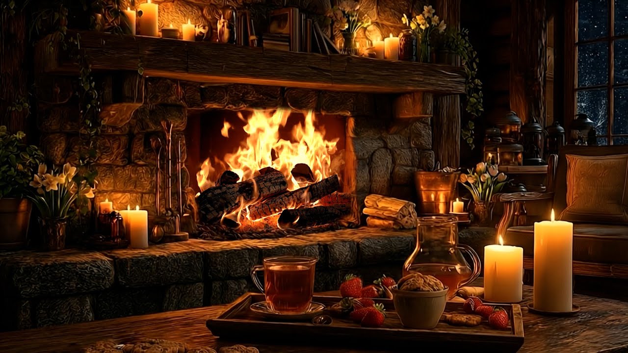 Winter Cabin Hearth 🔥 Candlelit Fireplace Sounds for Sleep, Focus & Relaxation