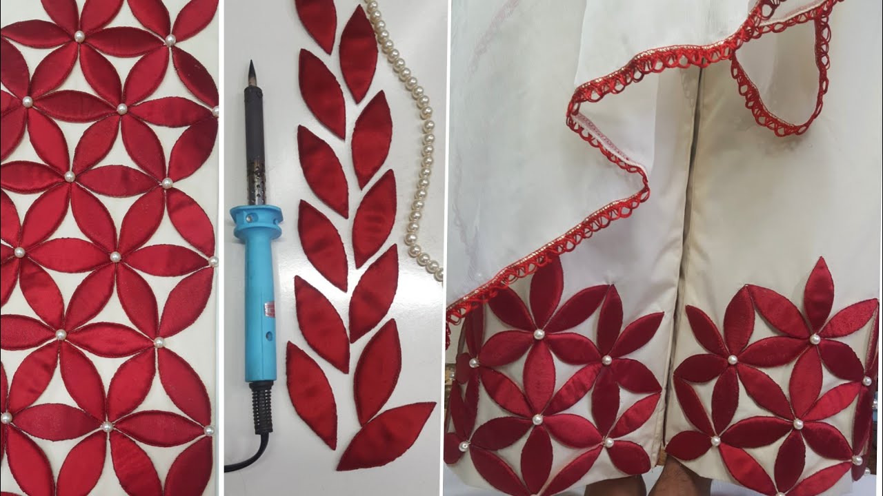 Cutwork Flower Embroidery Tricks  simple sewing machine _شلوار میں پھولوں کی پتیوں کا  ڈیزائن بنائيں