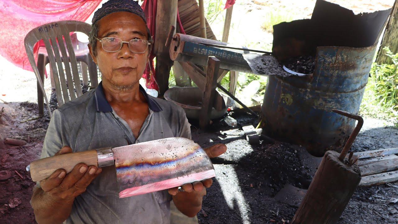 Knife Making - Forging A Sharp Cleaver By The Smart old Blacksmith.