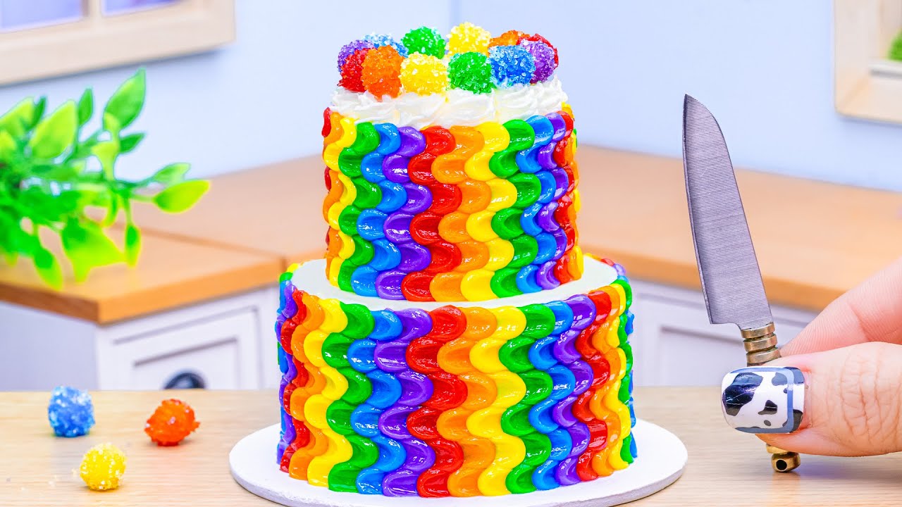Satisfying Miniature Chocolate Colorful Rainbow Cake 🌈 Tiny Rainbow Cake Decorating
