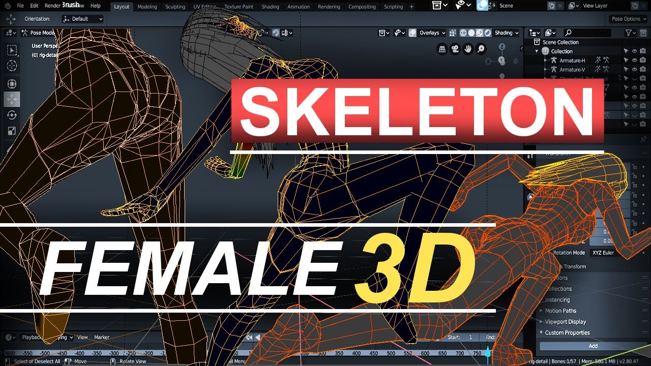 Blender 2.8 3D Female Bone Positioning (Hips, Breasts, Shoulders, Hands, Feet, Spine)