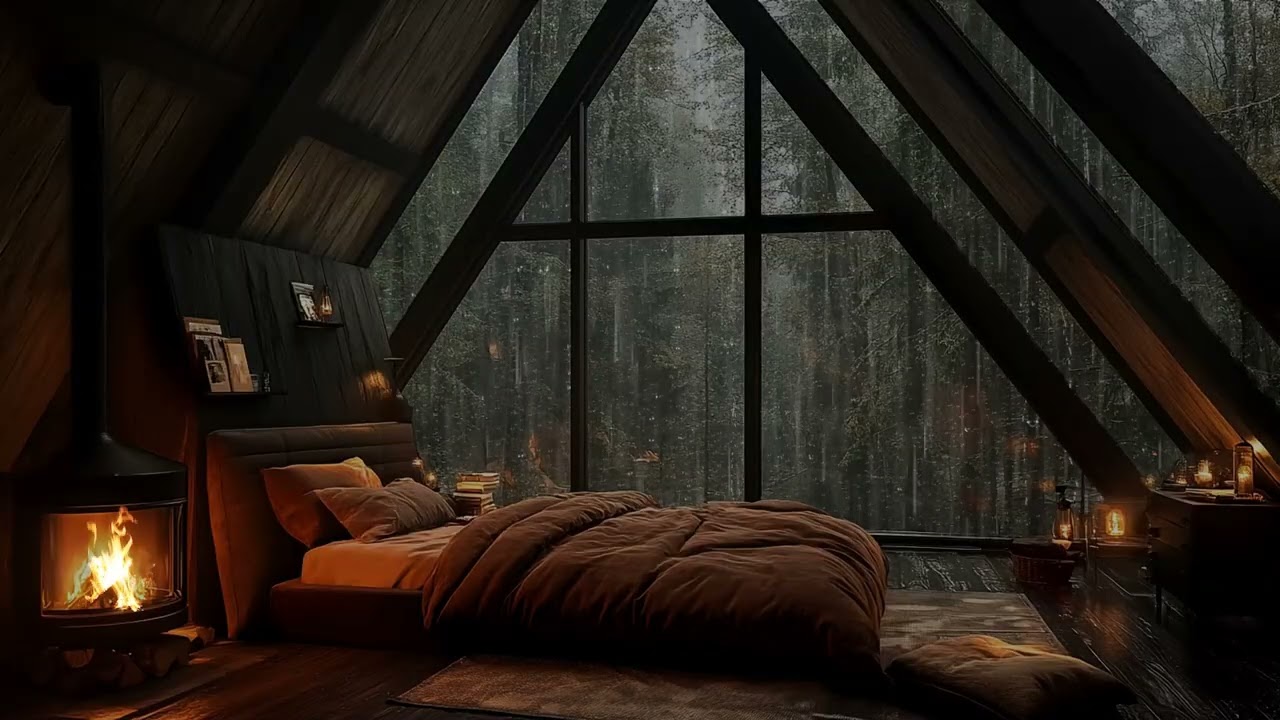 Sleep Peacefully Tonight 🌧️ Gentle Rain on the Window with Fireplace for Deep Sleep and Relaxation