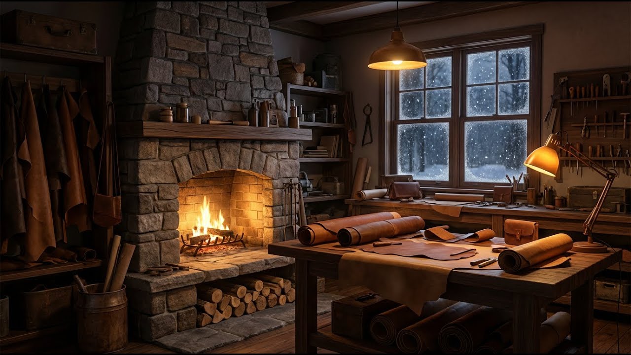 Cozy Winter Workshop Ambience ❄️ Rustic Maker Studio for Relaxing, Study & Reading