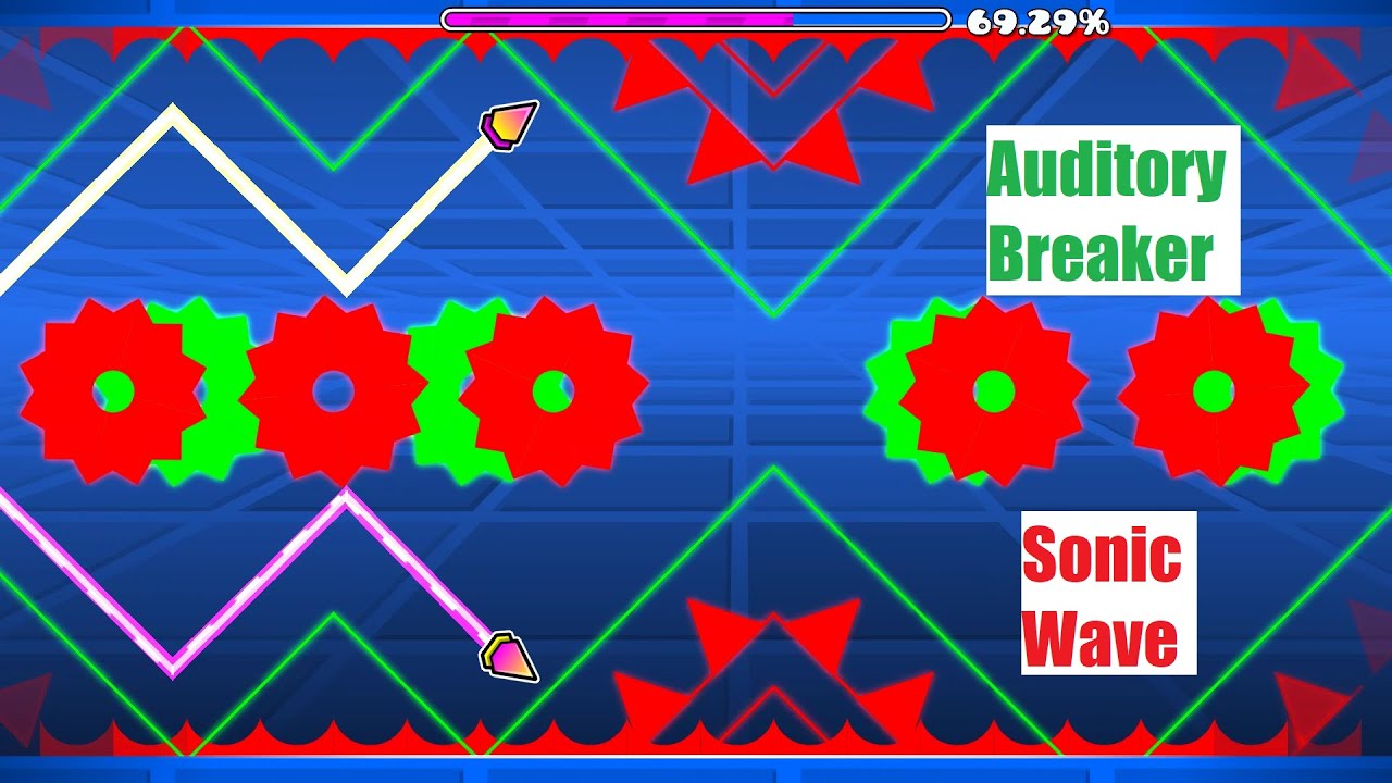 Auditory Breaker 🟩 VS. Sonic Wave 🟥 --- Layout Comparison (Geometry Dash)