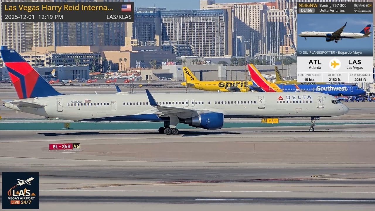 Delta N586NW Boeing 757-351, DL466 Arrival into LAS Vegas with slight crosswind