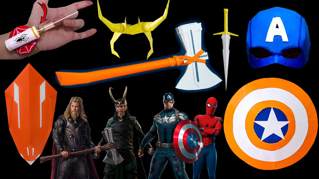 6 Origami AVENGERS WEAPONS || Mask/Axe/Shield/Knife/Spider-web shooter