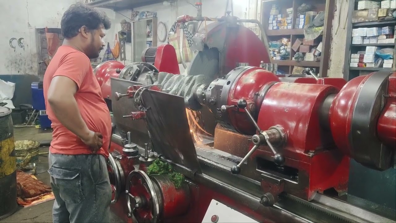 Gulam engineering work shop. JCB Crank shaft polish.