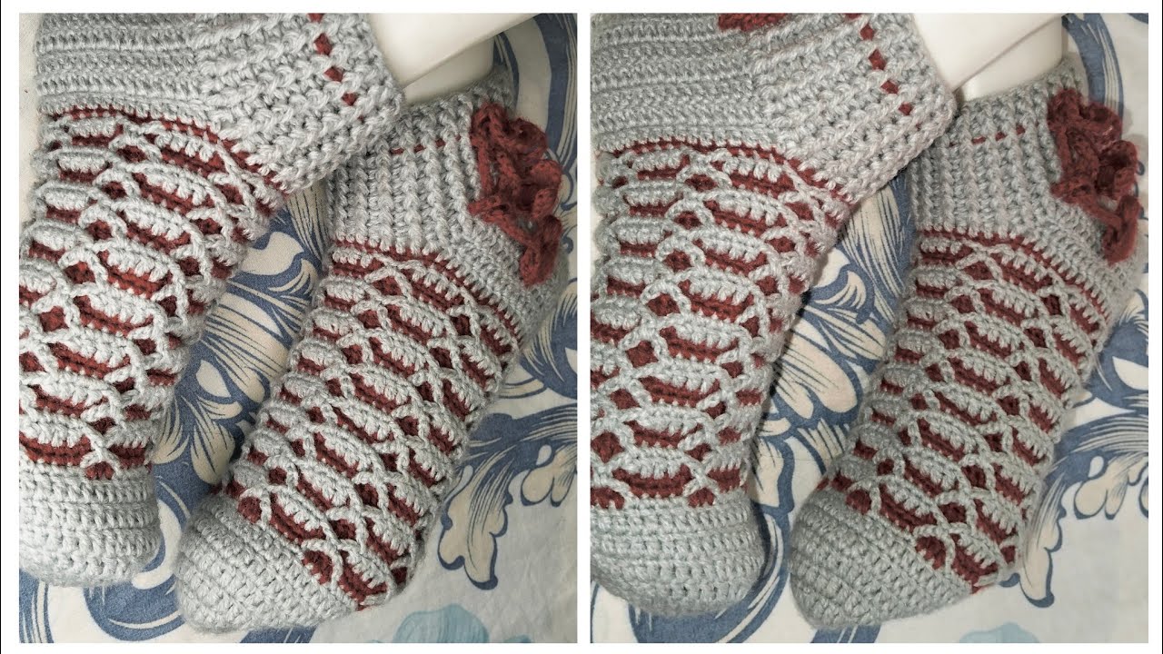 كروشيه جوارب سليبر شتوي منزلي اللرجال والنساء /تقاشر جوارب كروشيه/crochet 