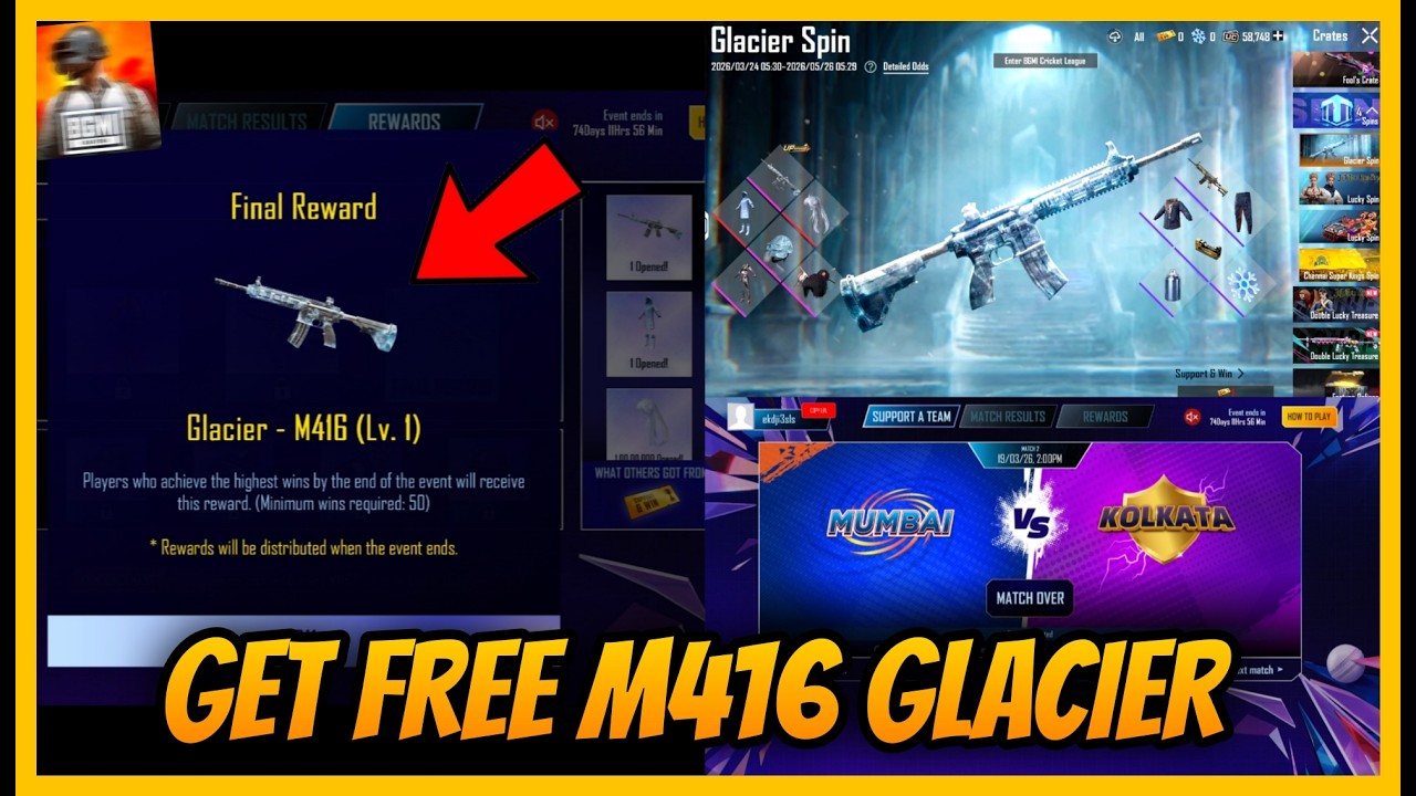 🔥HOW TO GET FREE M416 GLACIER IN BGMI l GLACIER SPIN AND BGMI CRICKET LEAGUE EXPLAINED