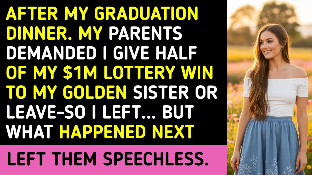 AFTER MY GRADUATION DINNER. MY PARENTS DEMANDED I GIVE HALF OF MY $1M LOTTERY WIN TO MY GOLDEN SISTE