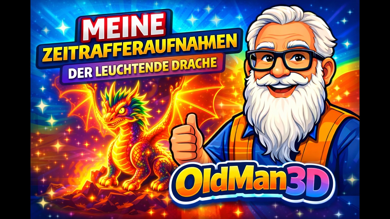 Zeitraffer eines Drache in 3D gedruckt. Dieser leuchtet auch im Dunkeln