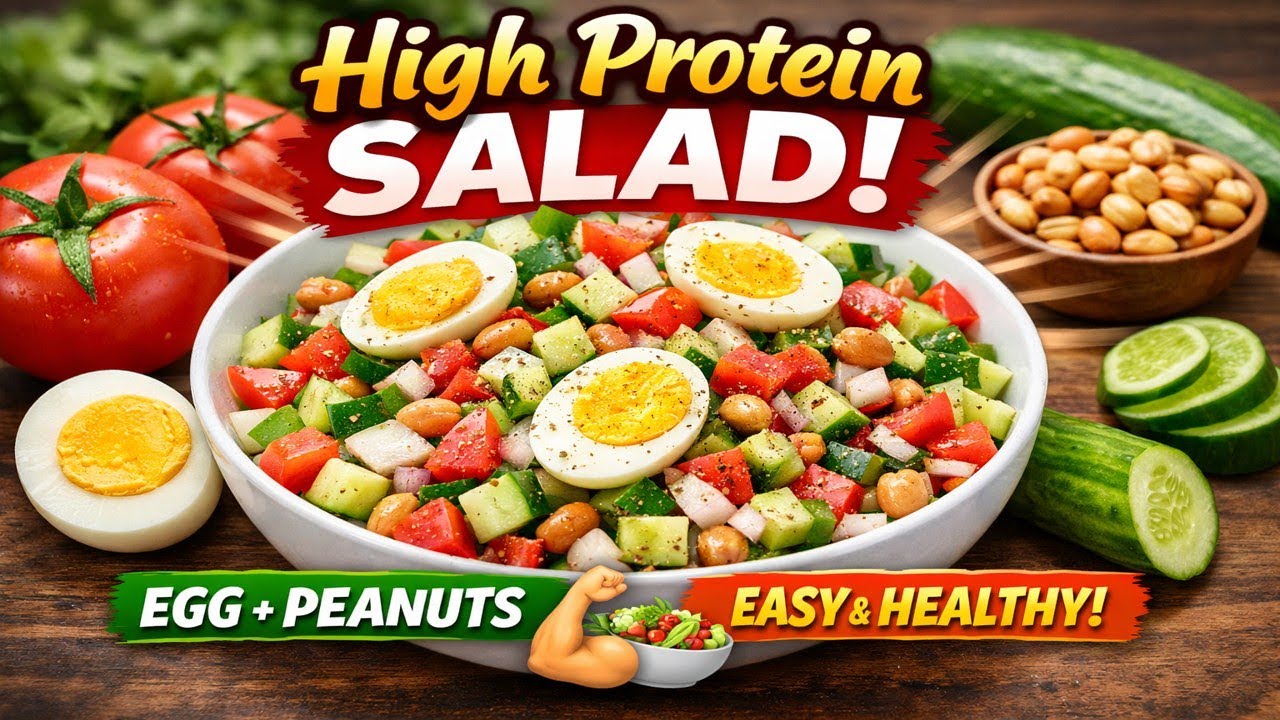 High Protein Salad Recipe 🥗💪 | Easy Healthy Quick Meal | Egg + Peanuts