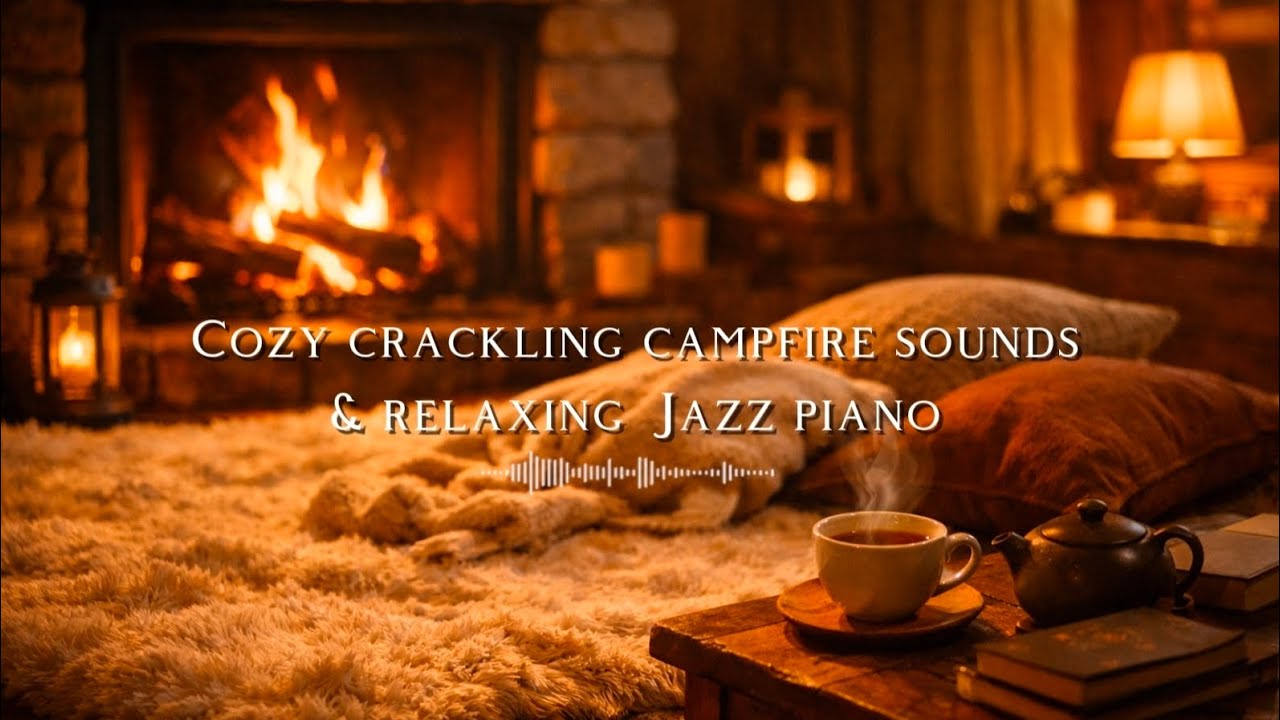 [3 Hours Cozy sounds] Fireplace Sounds & Soft Jazz Piano｜Relaxing Background Music