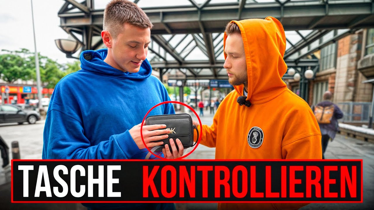 Wir kontrollieren die Tasche fremder Menschen..