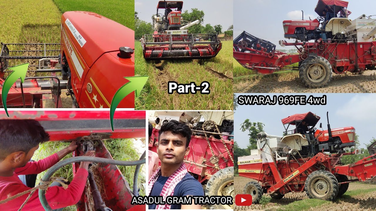 Part 2 | Swaraj 969FE 4wd Tractor harvester | Tractor video | harvester performance