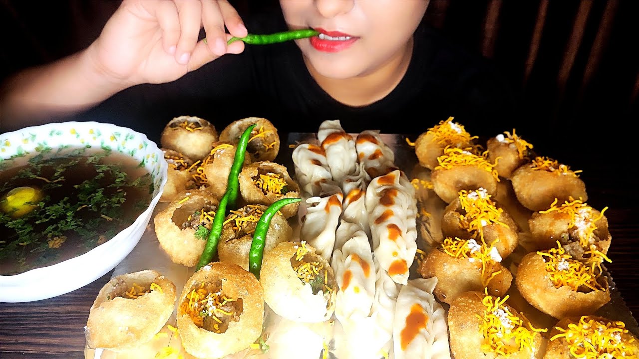 PANIPURI EATING CHALLENGE | ASMR EATING DAHI PANIPURI, SPICY  PANIPURI(GOLGAPPA), MOMOS| STREET FOOD