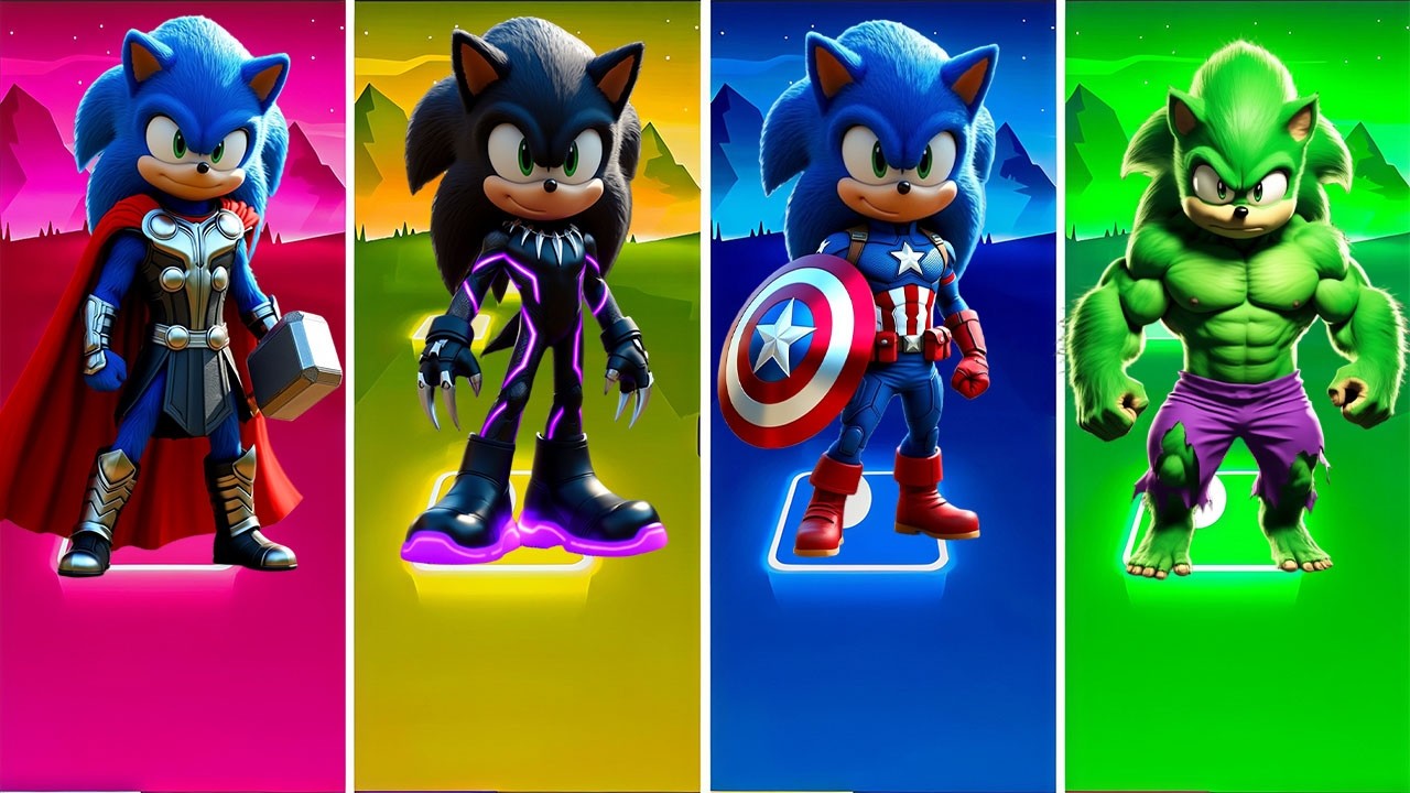 Thor Sonic 🆚 Dark Sonic 🆚 Captain Sonic 🆚 Hulk Sonic | Tiles Hop EDM Rush