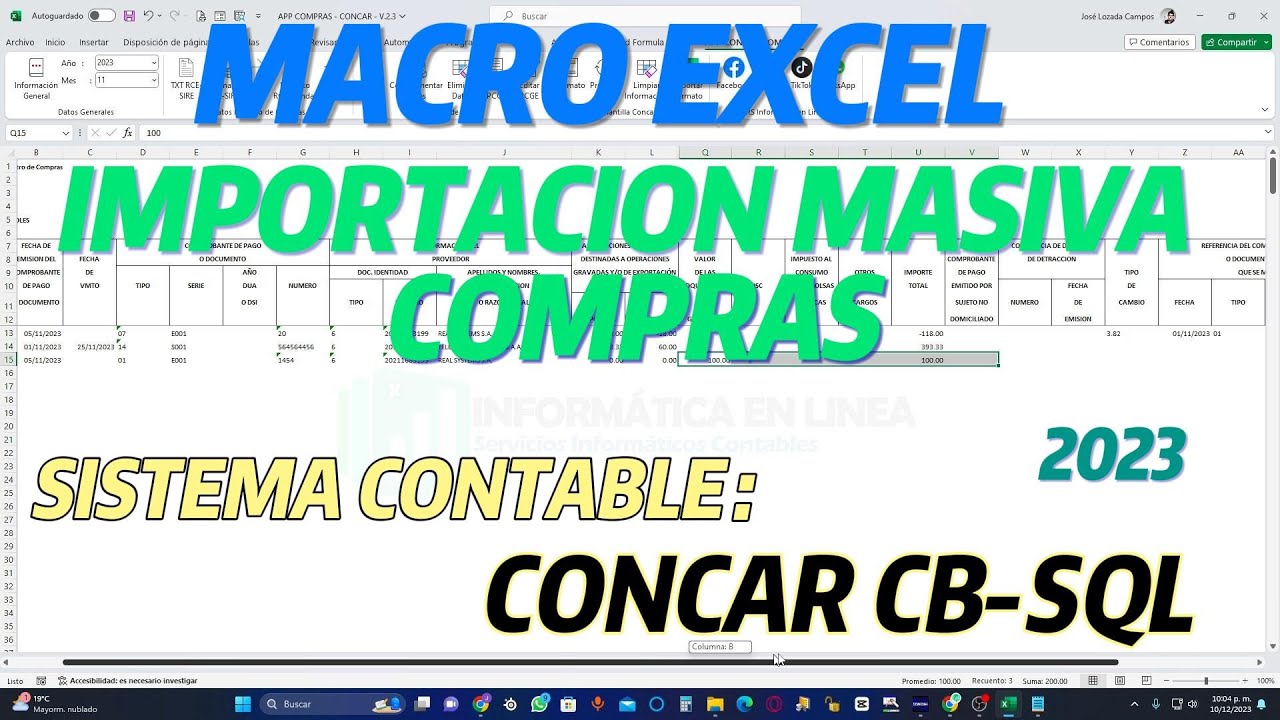 𝐌𝐚𝐜𝐫𝐨 𝐄𝐱𝐜𝐞𝐥 | 𝐈𝐦𝐩𝐨𝐫𝐭𝐚𝐫 𝐂𝐨𝐦𝐩𝐫𝐚𝐬 𝐌𝐚𝐬𝐢𝐯𝐚𝐬 𝐚𝐥 𝐒𝐢𝐬𝐭𝐞𝐦𝐚 𝐂𝐨𝐧𝐭𝐚𝐛𝐥𝐞 𝐂𝐨𝐧𝐜𝐚𝐫 𝐂𝐁 𝐲 𝐒𝐐𝐋