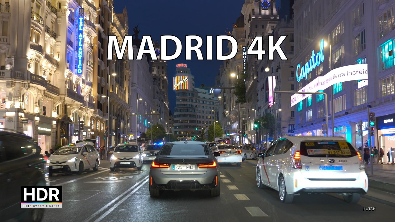 Madrid Neon Sunset Drive - 4K 60fps HDR - Spain