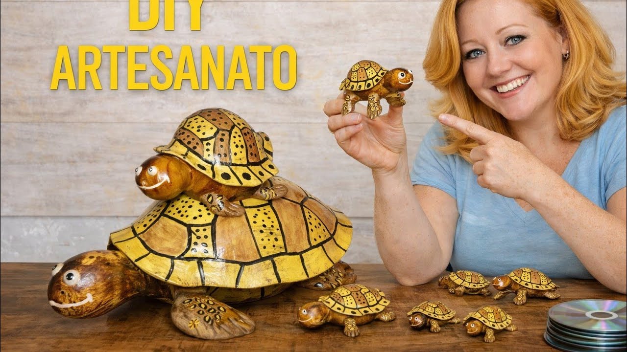 Artesanato na Cabaça - tartaruga mãe  e filhote 🐢🐢#Artesanato