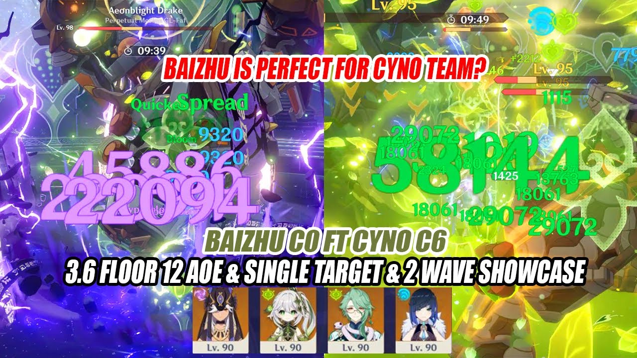 Baizhu is Perfect for Cyno Team? - 3.6 Floor 12 AOE & Single Target & 2 Wave Showcase