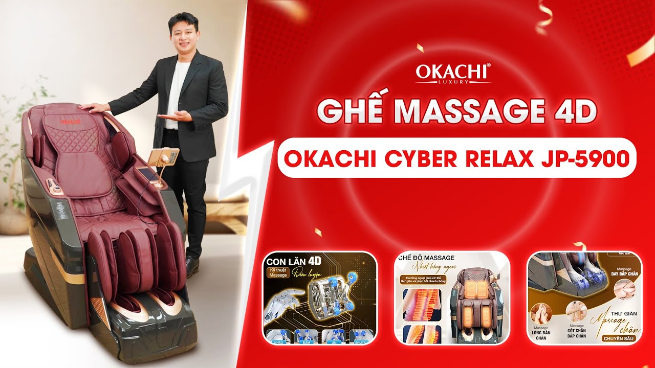 Ghế massage OKACHI Cyber Relax JP‑5900 &ndash; Con lăn 4DMax Cao Cấp, Trải Nghiệm Như Spa Tại Nh&agrave;