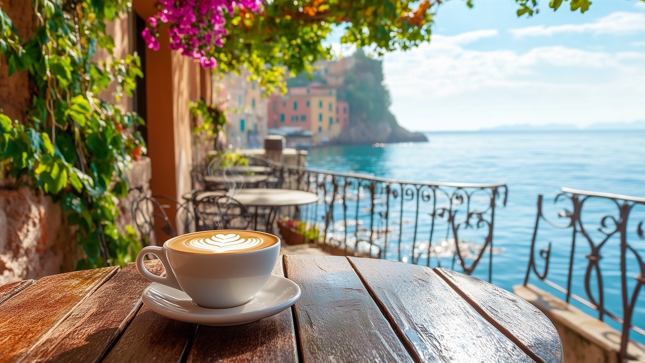 Relaxing Coffee Mediterranean Music ☀️ Cozy Spring Italian Café by the Sea | Guitar & Accordion