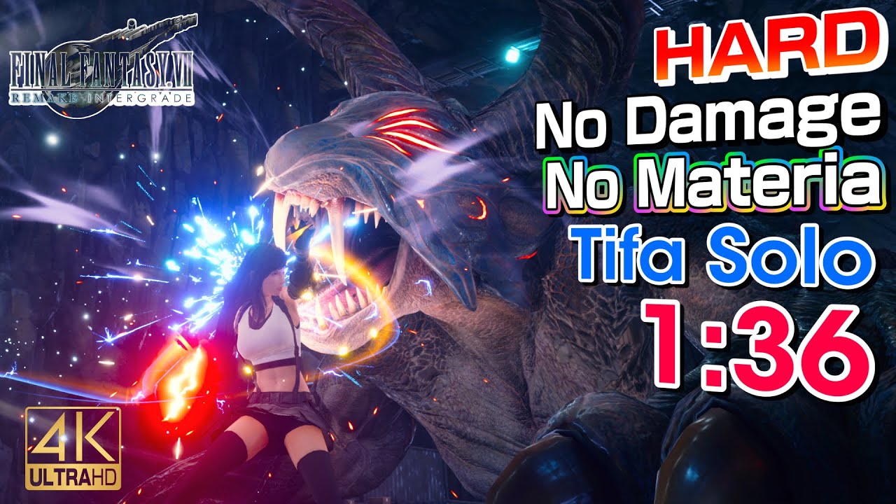 FF7R Type-0 Behemoth 1:36 (Hard/No Materia/No Damage/Tifa Solo) Final Fantasy VII Remake Intergrade