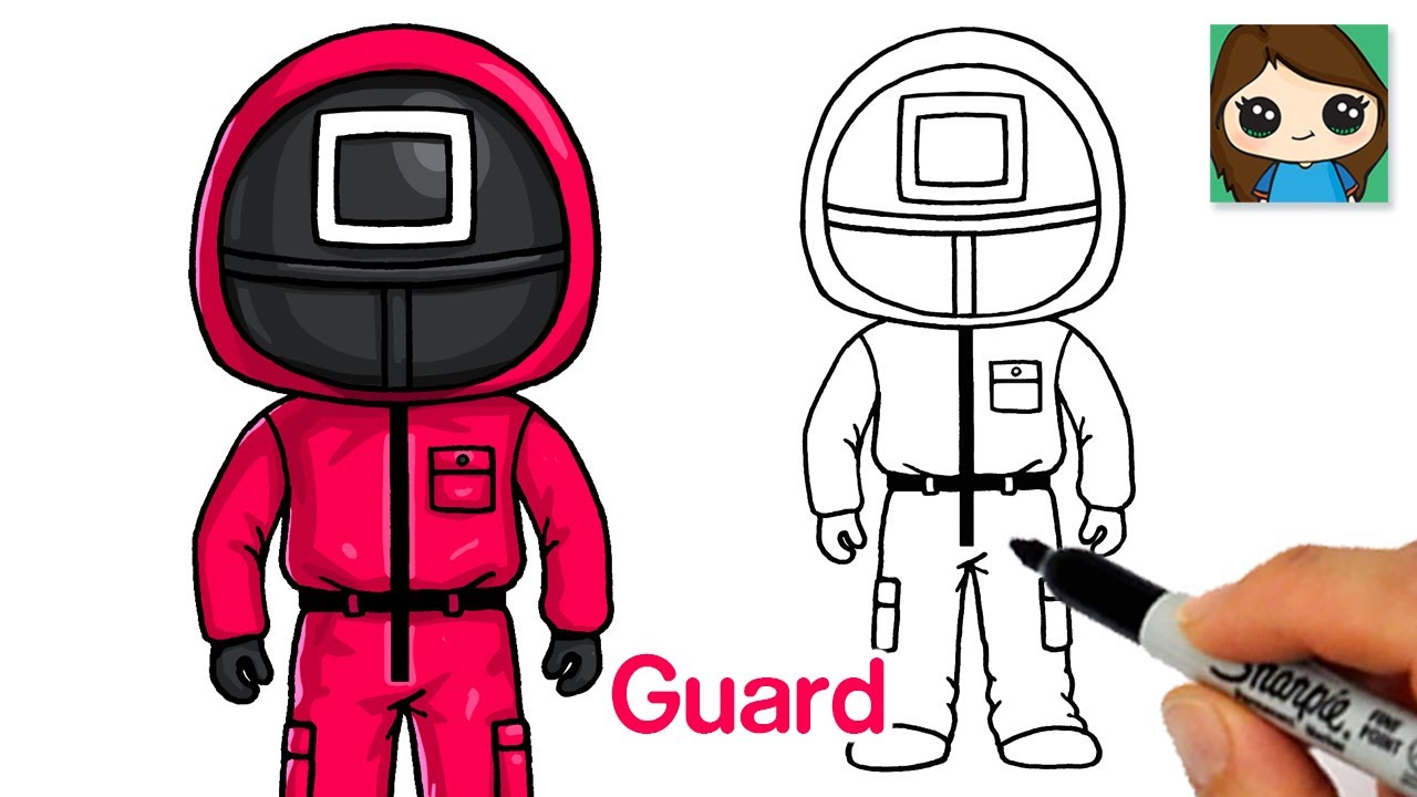How to Draw Squid Game ⏹🔼⏺Red Guard Uniform