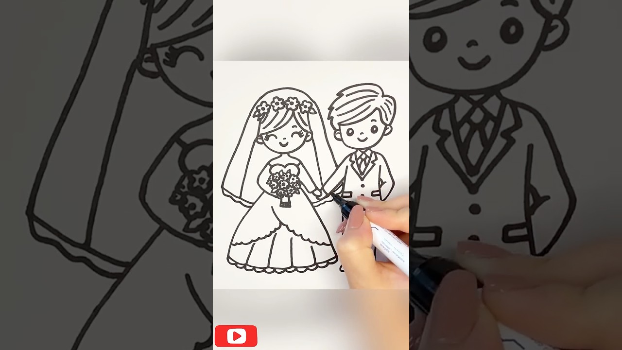 How to draw Bride & Groom 👰🤵🎨