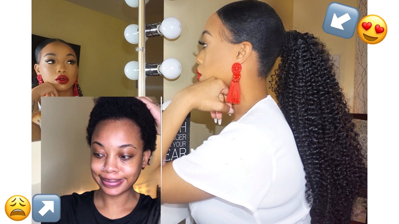 EASY SLEEK LOW PONYTAIL on SHORT 4c HAIR| using Freetress Crotchet Braid | $12 PONY! NO HEAT