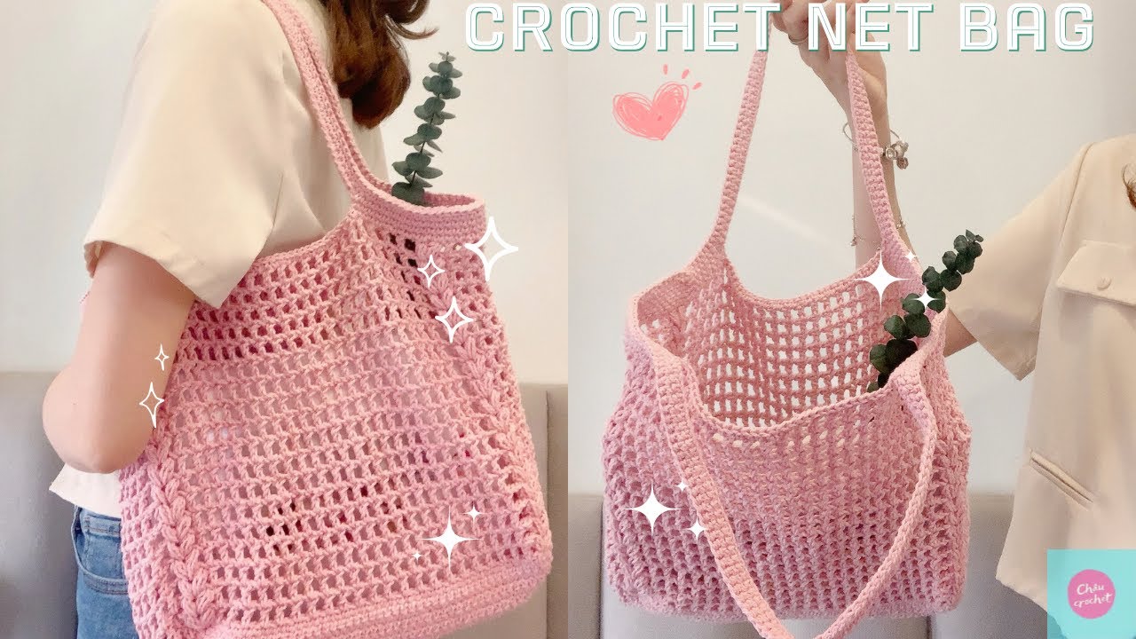 crochet net bag tutorial| Hướng dẫn móc chiếc túi lưới đeo vai đơn giản| Châu Crochet#123